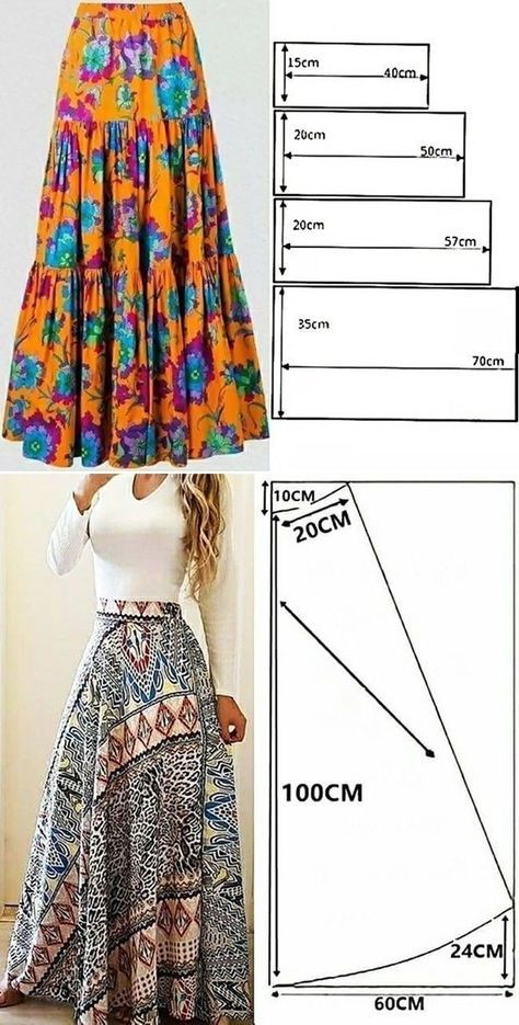 the skirt pattern is shown with measurements and measurements for each item, including size chart