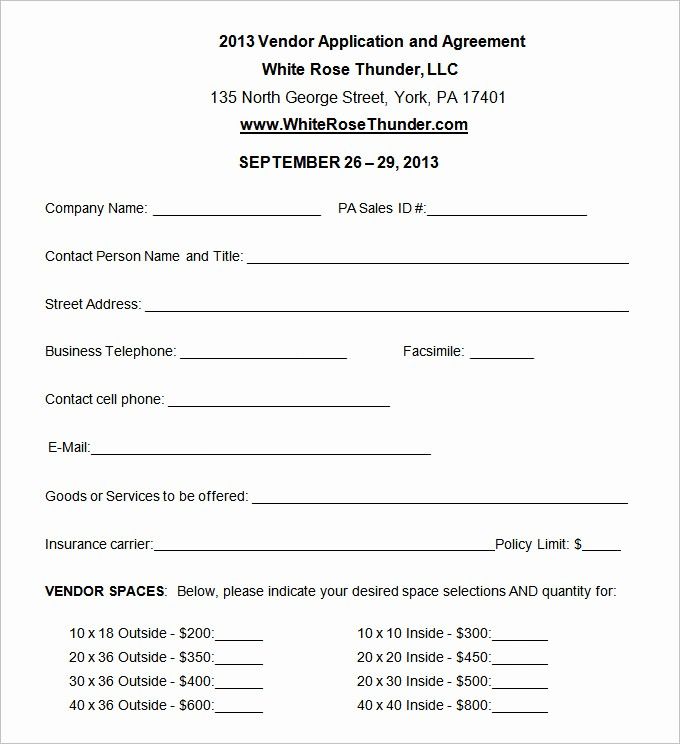 a sample vendor application for an appliance in the form of a business agreement