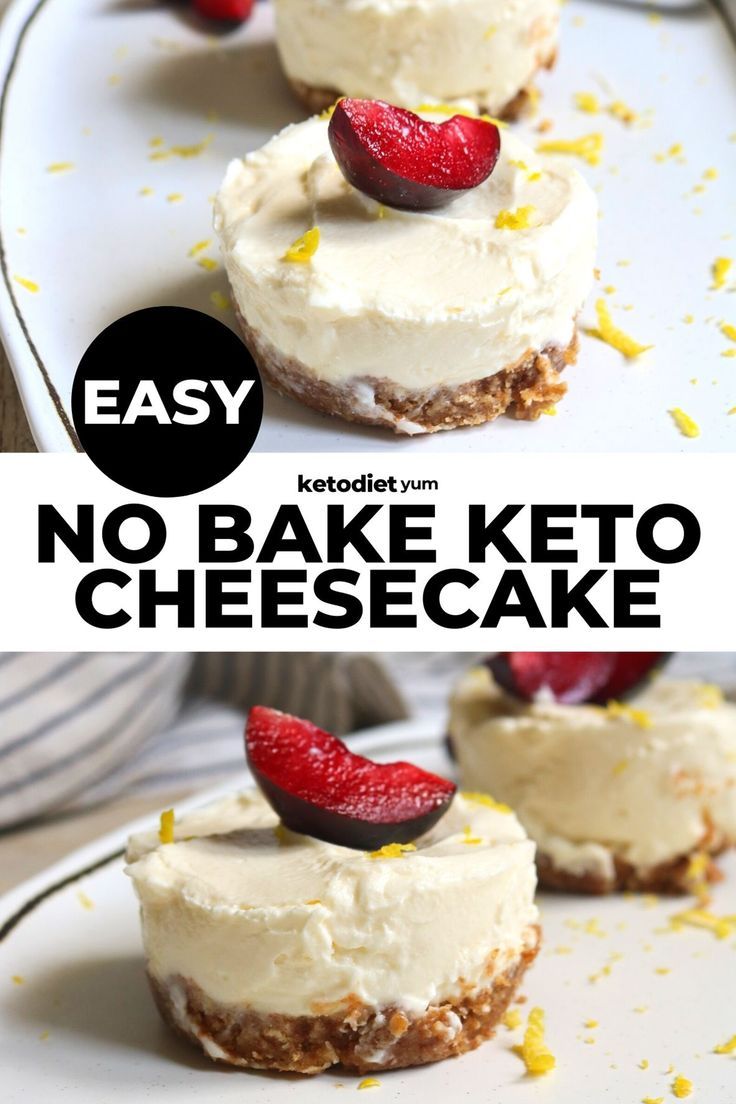 no bake keto cheesecakes with strawberries and lemon zest on top