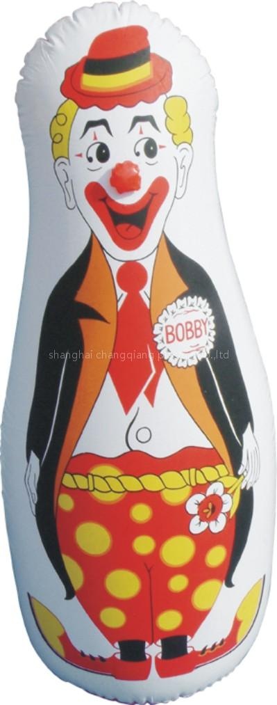 an inflatable balloon with a cartoon clown on it's face and legs