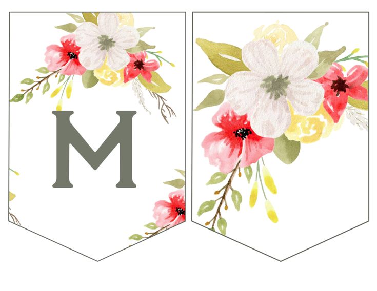 two banners with flowers and the letter m