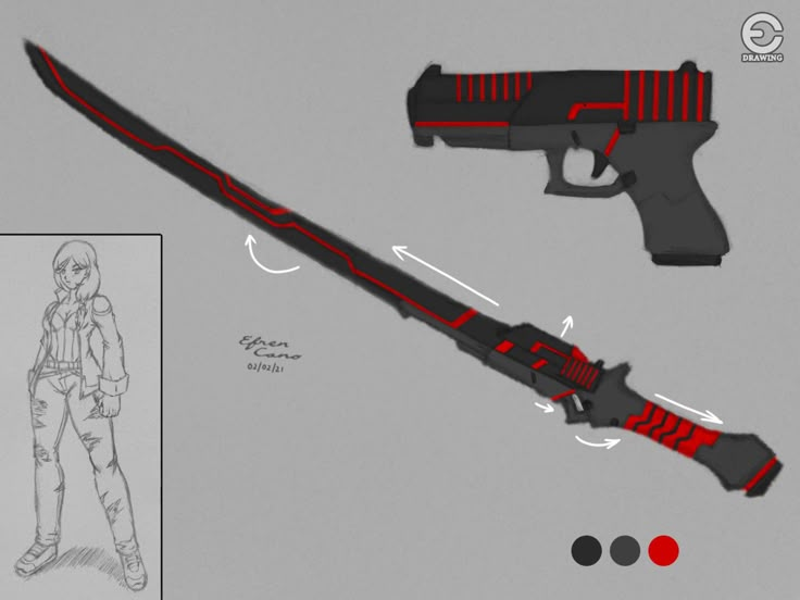 Sketch design Katie's weapon, Ominous Rose, RWBY OC (Colored) KouhaiKai Commission Wepon Sketchs, Rwby Oc Design, Adam Taurus, Rwby Oc, Jack The Ripper, Combat Armor, Cloak And Dagger, Rwby Fanart, Fantasy Props