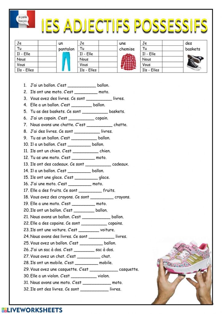 Adjectifs Possessifs French Possessive Adjectives Worksheet Pdf Version ...