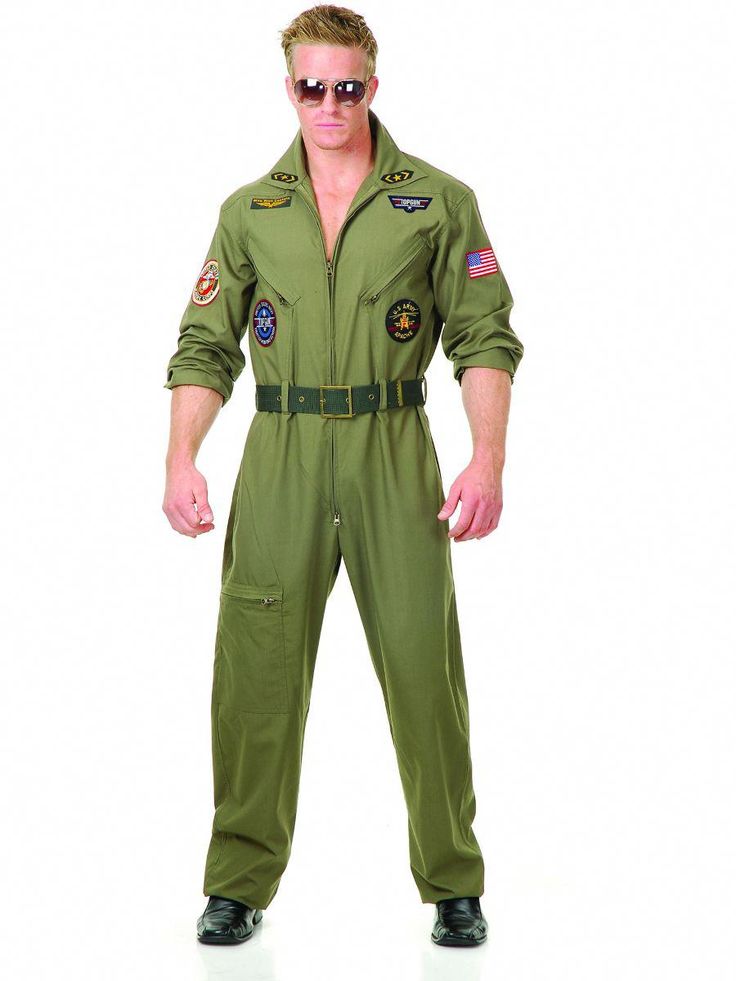 a man dressed in an air force pilot costume standing with his hands on his hips