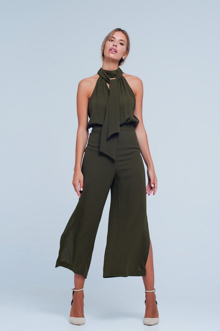 Khaki Jumpsuit With Back Bow  #Bags #Trinity3Co #Electronics #Family #Goods #YouDeserveIt #Lover #Humor #Jewelry #Pet Jumpsuit Ideas, Khaki Jumpsuit, Olive Green Jumpsuit, Colorful Jumpsuit, Wedding Jumpsuit, Green Jumpsuit, Cool Ties, Khaki Green, Ankle Length