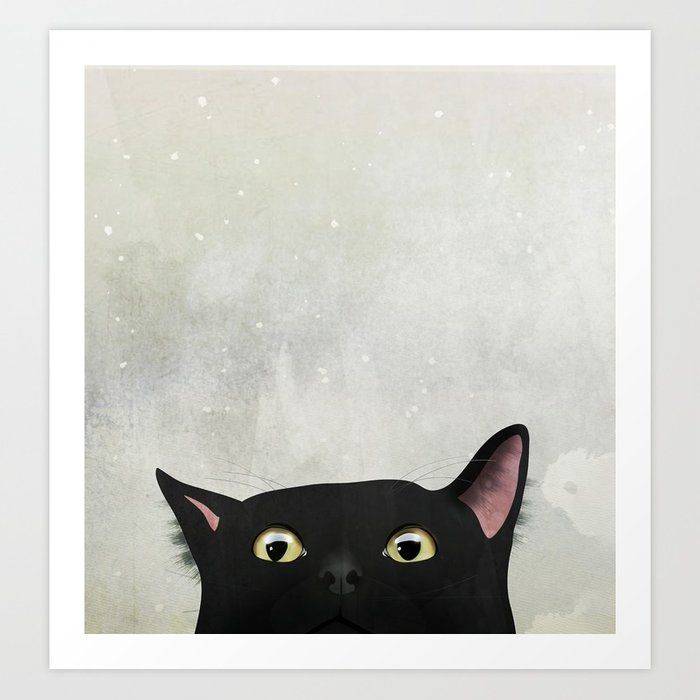 a black cat with yellow eyes looking up at the sky and stars in the background