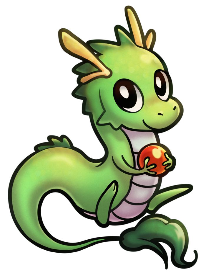 a cartoon green dragon eating an apple