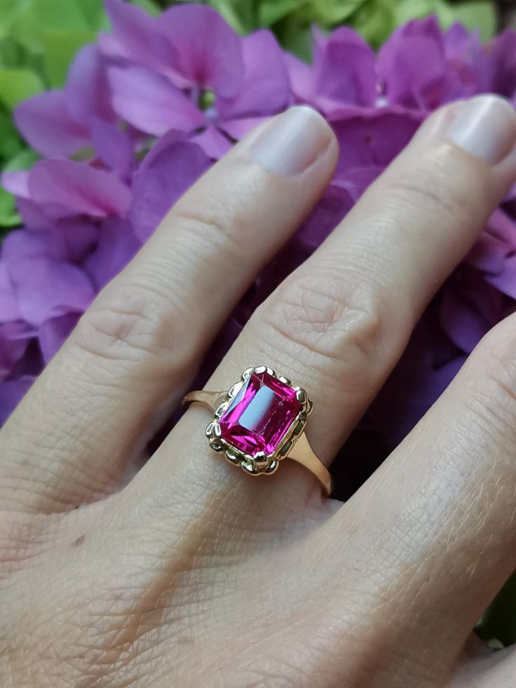 Beautiful 1930s antique German 14k gold ring with ruby, stone measures approx. 6 x 8 mm, princess cut approx. 1.5ct, ruby has few minor chips barely visible without jeweler loupe. US Size 6 3/4, in good vintage condition. Box on the photos not included! Material: 14k gold, ruby total weight: 2.4 g US Size: approx. 6 3/4 (EU size 54) Classic Emerald Cut Birthstone Ring Stamped 14k, Classic Princess Cut Birthstone Ring In 14k Gold, Emerald Cut Ruby Ring In Gold, Classic 14k Gold Sapphire Ring, Radiant Cut, Classic Sapphire Ring In 14k Gold Radiant Cut, Classic 14k Gold Radiant Cut Sapphire Ring, Classic Radiant Cut Sapphire Ring In 14k Gold, Classic 14k Gold Emerald-cut Sapphire Ring, Classic 14k Gold Emerald Cut Sapphire Ring