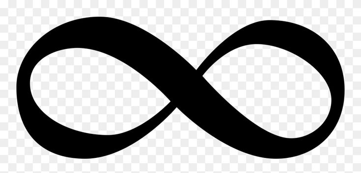 an infinite sign is shown in black and white, as well as the letter o