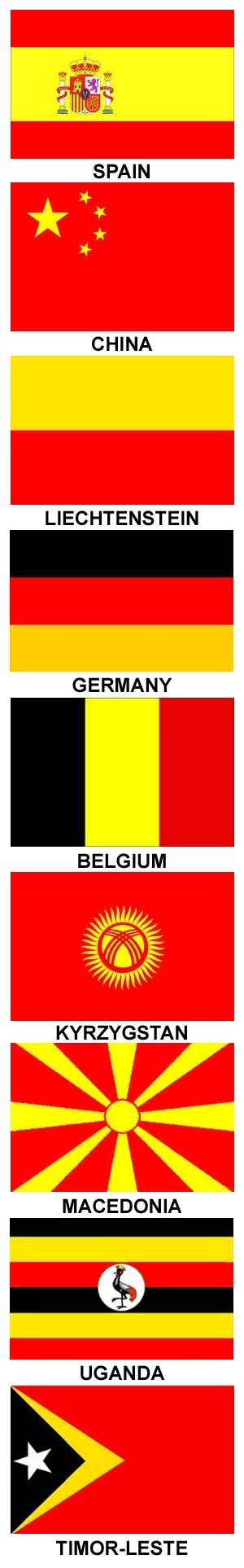 the flags of different countries are shown in red, yellow and black