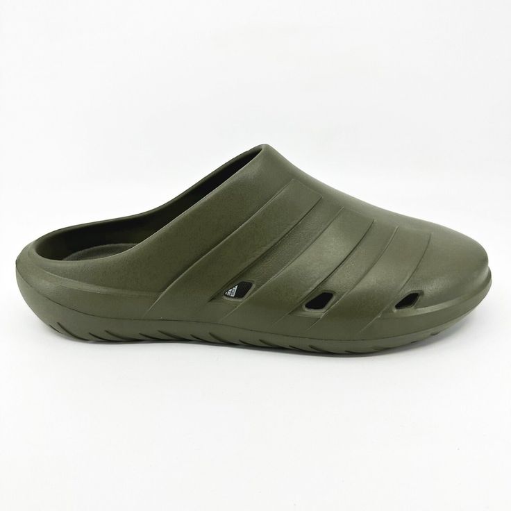 Condition: New Size: Men's  Material: Synthetic Color: Green Style: Athletic Adidas Sandals For Summer Outdoor Activities, Summer Clogs With Cushioned Footbed For Outdoor Activities, Summer Cushioned Clogs For Outdoor Activities, Casual Slide Clogs With Removable Insole, Casual Closed Toe Mules For Outdoor, Casual Closed Toe Outdoor Slippers, Casual Slide Sandals With Durable Design, Durable Closed Toe Clogs For Outdoor Activities, Casual Slide Clogs For Outdoor