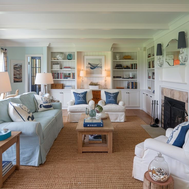 a living room filled with furniture and a fire place