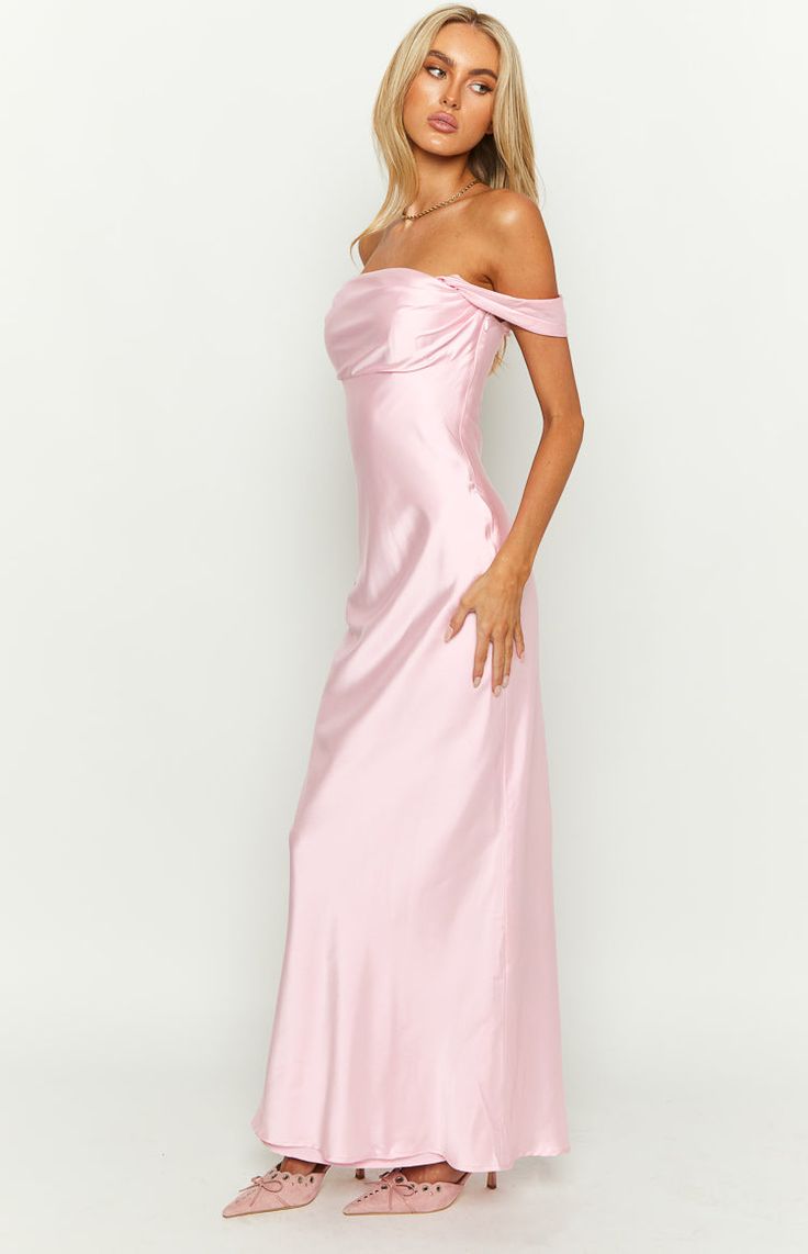 Ella Light Pink Off Shoulder Formal Maxi Dress – Beginning Boutique US Champagne Dama Dresses Long, Form Fitting Formal Dress, Light Pink Cocktail Dresses, Pink Silk Bridesmaids Dress, Light Pink Classy Dress, Not Basic Prom Dresses, Powder Pink Prom Dress, Formal Dress Big Bust, Pink Corset Bridesmaid Dress