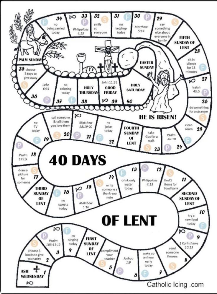 the 40 days of lent board game is shown in black and white, with an image of