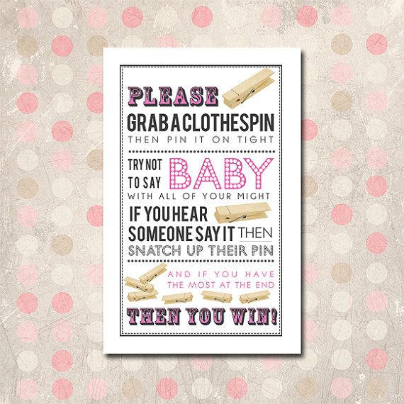 Don't Say Baby, Clothespin Game, Pink Printable Baby Shower Games, Girl ...