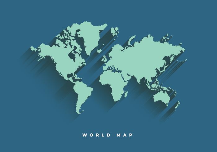 the world map with long shadow on a dark blue background, eps file available for easy editing