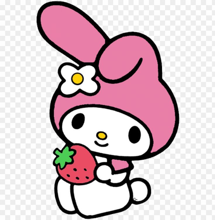 hello kitty holding a strawberry in her hand