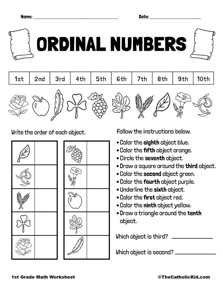 Ordinal Numbers Worksheet - TheCatholicKid.com | Ordinal numbers, 1st ...