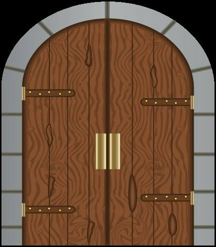 an open wooden door with metal handles