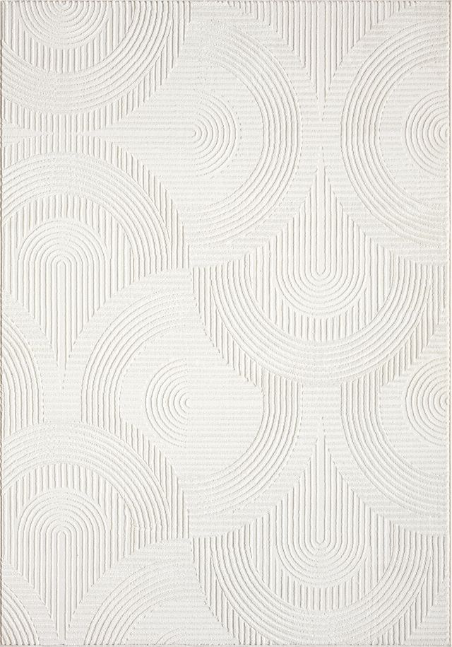 a white rug with wavy lines on it