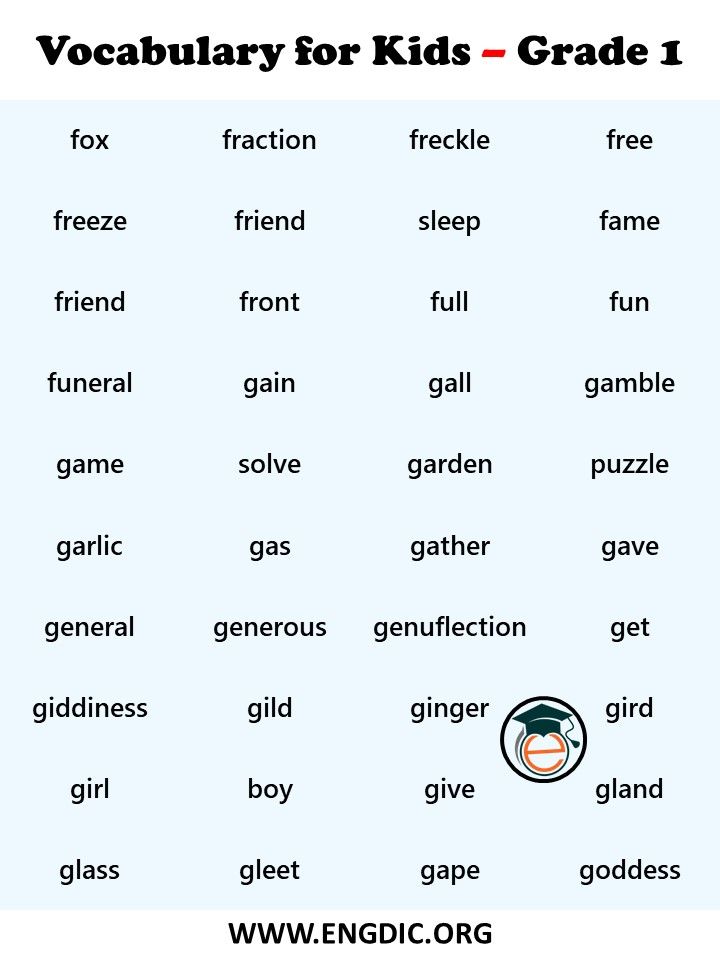 Vocabulary Words For 1St Grade