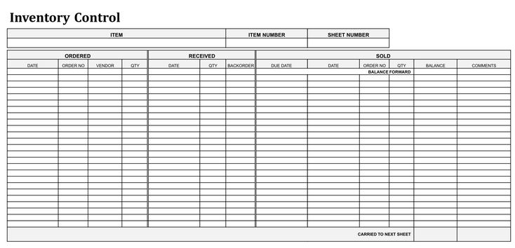 the inventory control sheet is shown in this image