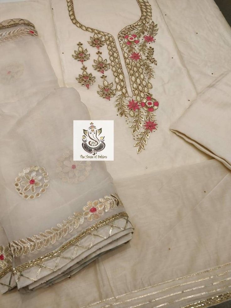 Luxury Beige Dupatta With Gota Work, Designer Cream Salwar Kameez With Gota Work, Bollywood Style Cream Dupatta With Gota Work, Cream Chanderi Dupatta With Gota Work, Semi-stitched Shantoon Dupatta With Gota Work, Embroidered Salwar, Embroidery Shoes, Embroidery Sweater, Embroidery Tshirt