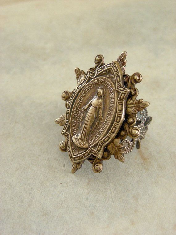 Ring - Blessed Virgin Mary Vintage Brass Adjustable - Handmade on Etsy, £23.08 Vintage Ring For Anniversary, Vintage One-of-a-kind Wedding Rings, Antique Jewelry Ring With Antique Finish, Handmade Victorian Style Adjustable Rings, Vintage Adjustable Rings For Gift, Adjustable Vintage Rings For Gifts, Vintage Adjustable Rings For Gifts, Handmade Vintage Gold Rings, Handmade Adjustable Vintage Jewelry