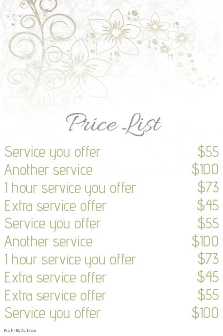 a price list with flowers on it