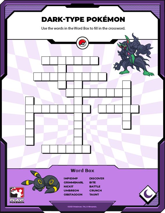 a crossword puzzle with the words dark type pokemon on it and an image of a dragon