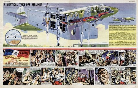 an old airplane ad with pictures of people in the cockpit and on the front page