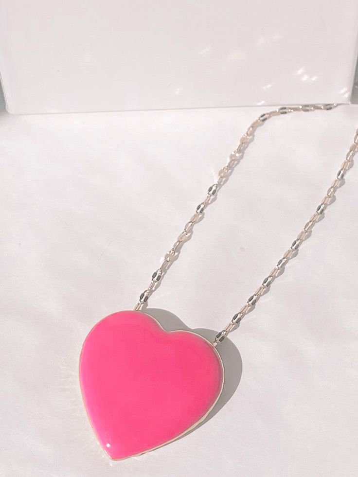 Peppy Pink Heart Necklace | Sassy Shortcake Trendy Heart Print Necklace For Valentine's Day, Cute Heart Necklace For Parties, Cute Heart Necklace For Party, Sterling Silver Heart Necklace For Party, Cute Pink Double Heart Jewelry, Cute Pink Heart Earrings For Mother's Day, Pink Open Heart Jewelry For Valentine's Day, Trendy Heart Pendant Jewelry With Heart Print, Pink Sterling Silver Heart Earrings For Mother's Day