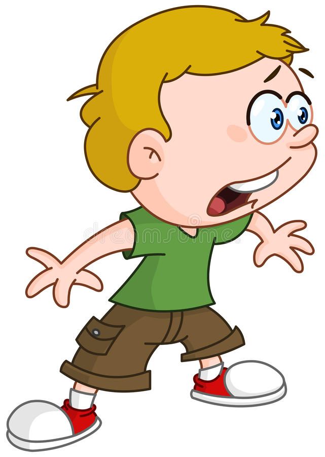 a cartoon boy with his mouth open and hands out