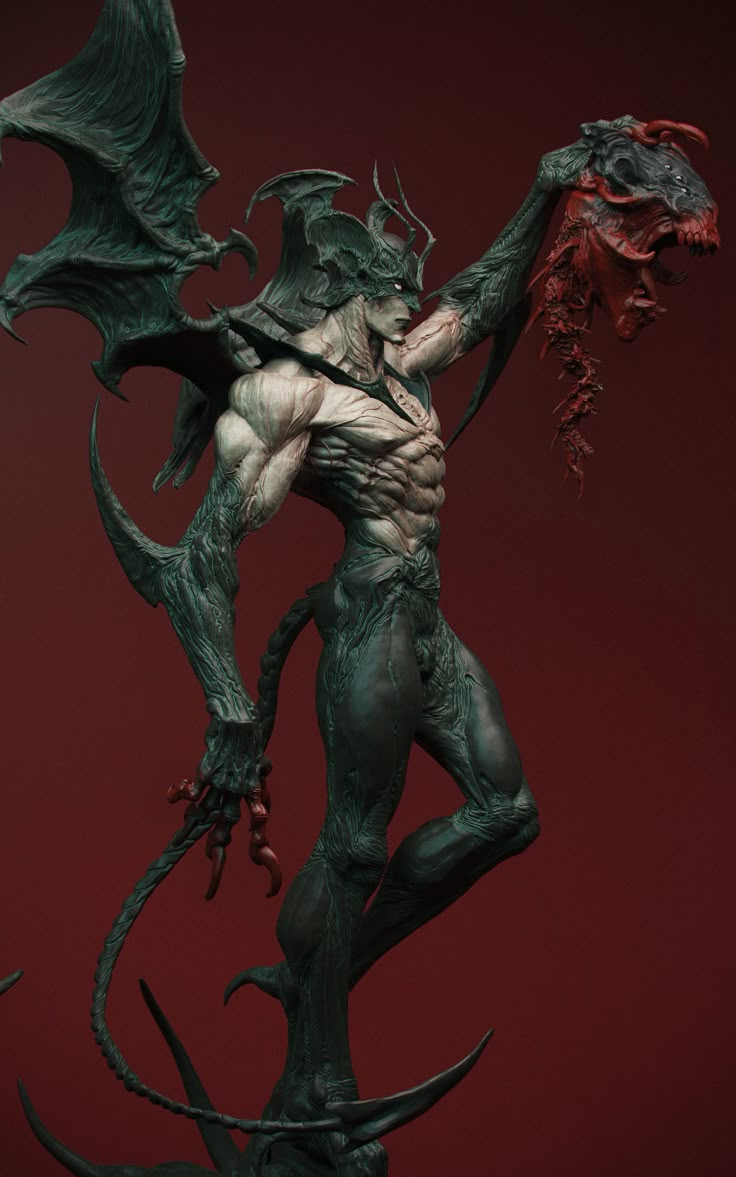 a statue of a demon with horns and claws