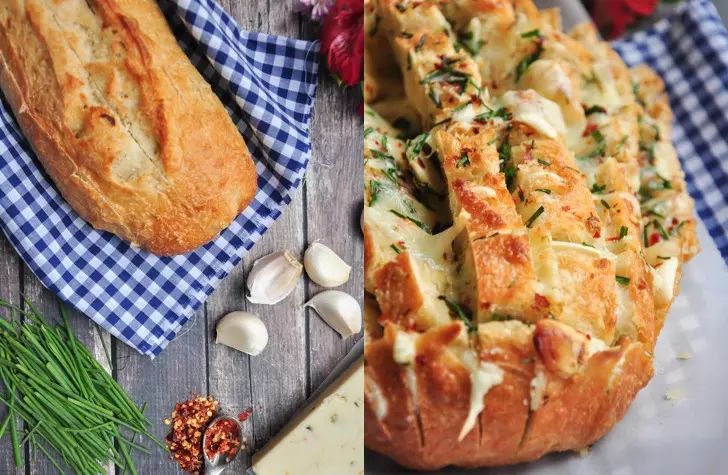 bread with cheese and herbs on the table