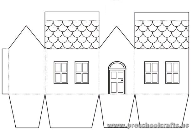 a paper doll house that is cut out to look like it has two windows and one door