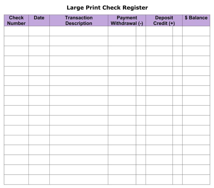 Large Print Check Register Printable | Check register, Printable check ...