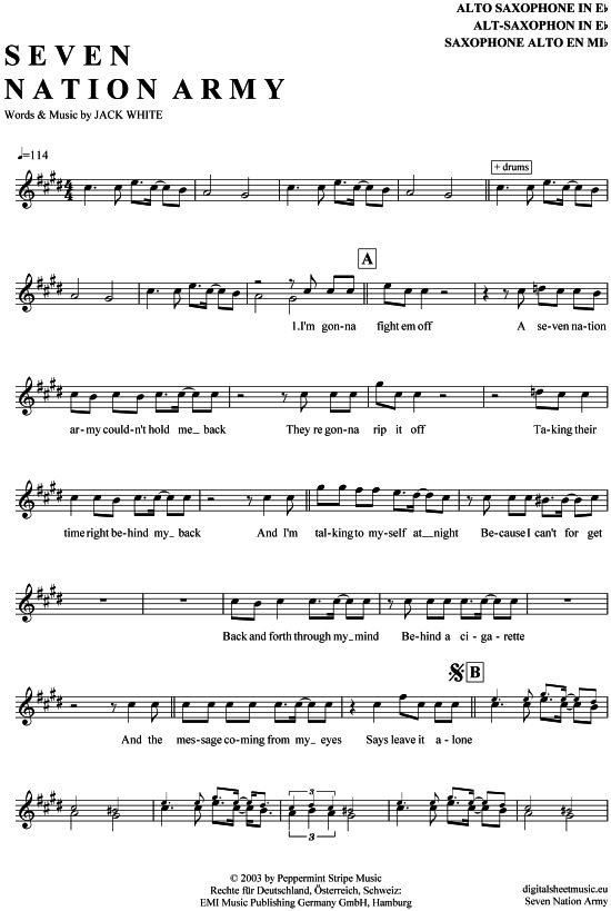 the seven nation army sheet music