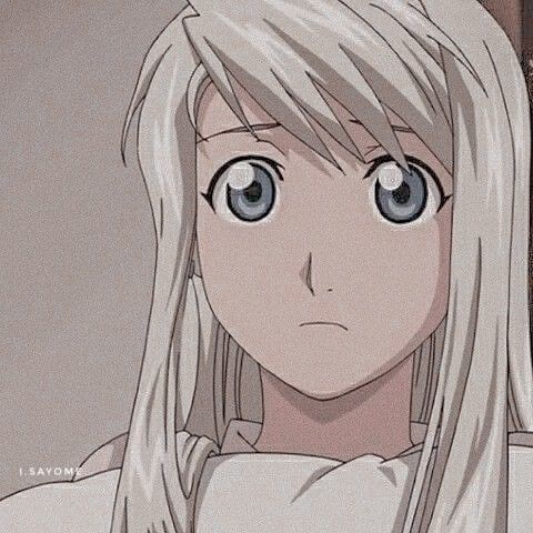 an anime character with long blonde hair and blue eyes looking at the camera while wearing a white shirt