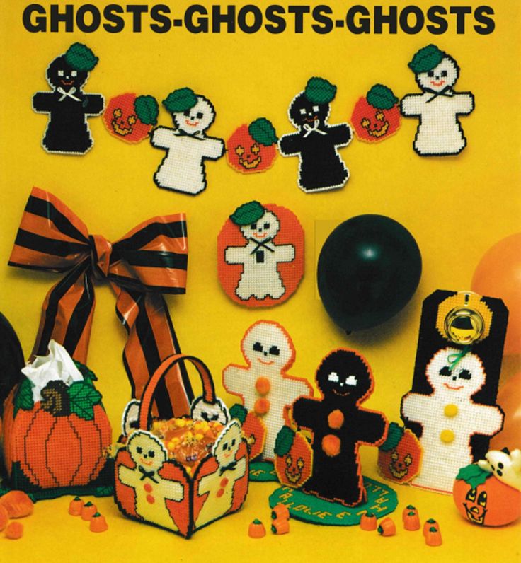 an image of halloween decorations on yellow background