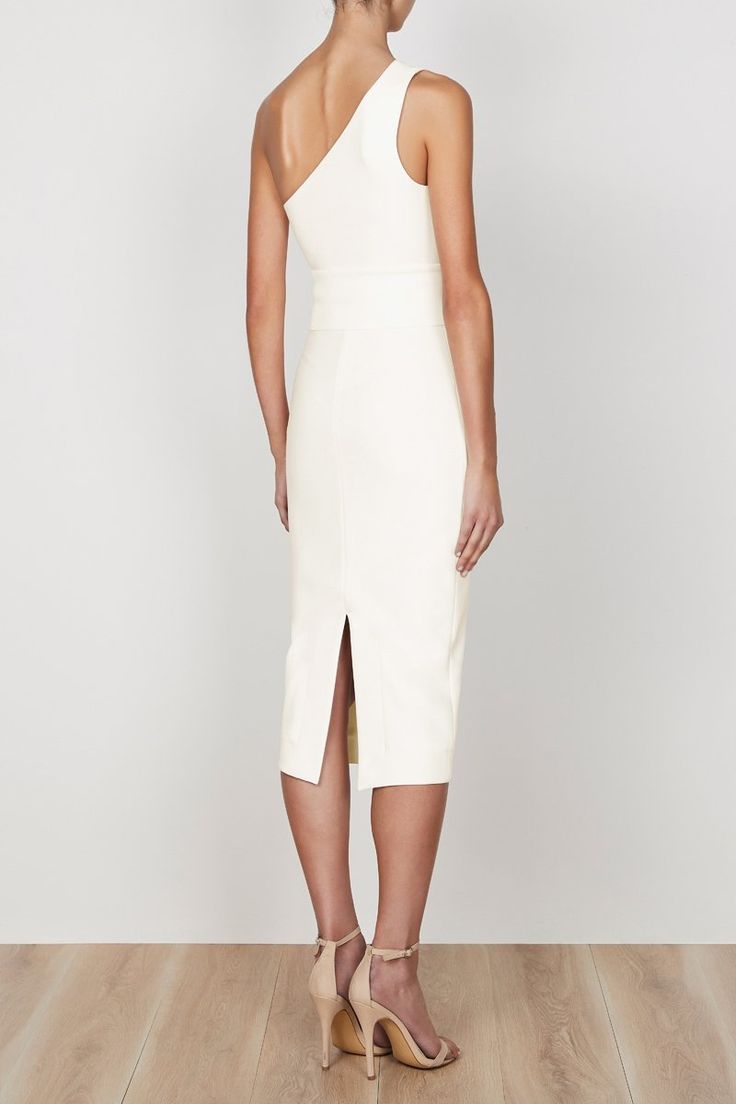 Lucy One Shoulder Midi Dress | Ivory | Dresses | Shona Joy – Shona Joy International Chic One-shoulder Fitted Bandage Dress, Elegant Off-shoulder Dress With Structured Shoulders, Sleeveless Midi Dress With Structured Boning, Chic Fitted Midi Dress With Cutaway Shoulders, Chic Off-shoulder Dresses With Structured Shoulders, Sleek One-shoulder Bodycon Midi Dress, Sleek One Shoulder Bodycon Midi Dress, Elegant Fitted Dress With Cutaway Shoulders, Spring Fitted Midi Dress With Structured Boning