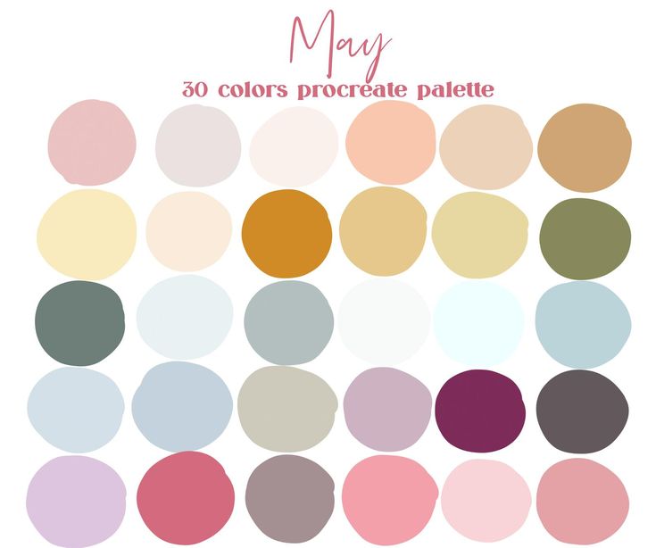 the color palette for may's 30 colors procreate palette is shown in different shades