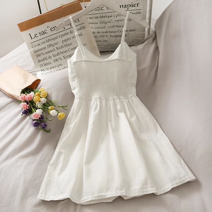 Item Code : YM699 Color : As Photo Size(cm): Free Size Bust 72-86 Length 63 The size is measured by hand, and the error of 1-3 cm is within the normal range! White Cotton V-neck Mini Dress, White Cotton Mini Dress For Summer, White Cotton Sundress For Spring, Casual White Sundress With Spaghetti Straps, White Cotton Summer Mini Dress, White Cotton Sundress With Spaghetti Straps, White Cotton Mini Dress With Spaghetti Straps, White Non-stretch Dress With Spaghetti Straps, White Cotton Summer Sundress