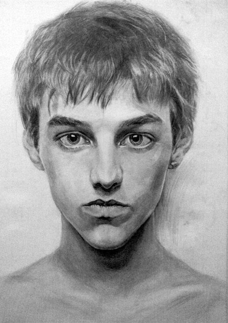 a drawing of a man with short hair and no shirt on, looking at the camera