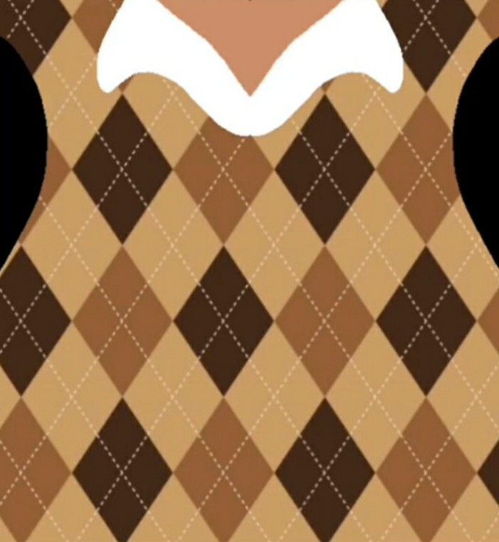 a brown and white checkered shirt with an argyle pattern on the chest, front view