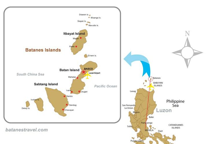 a map showing the location of batanes island and its surrounding areas, with an arrow pointing to it