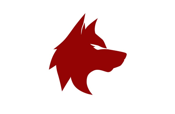 a red dog's head on a white background