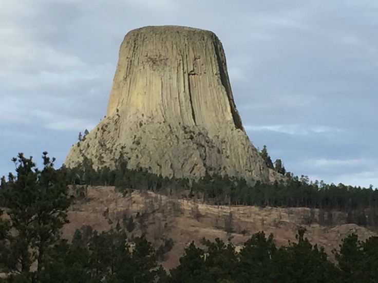 a very tall rock in the middle of some trees