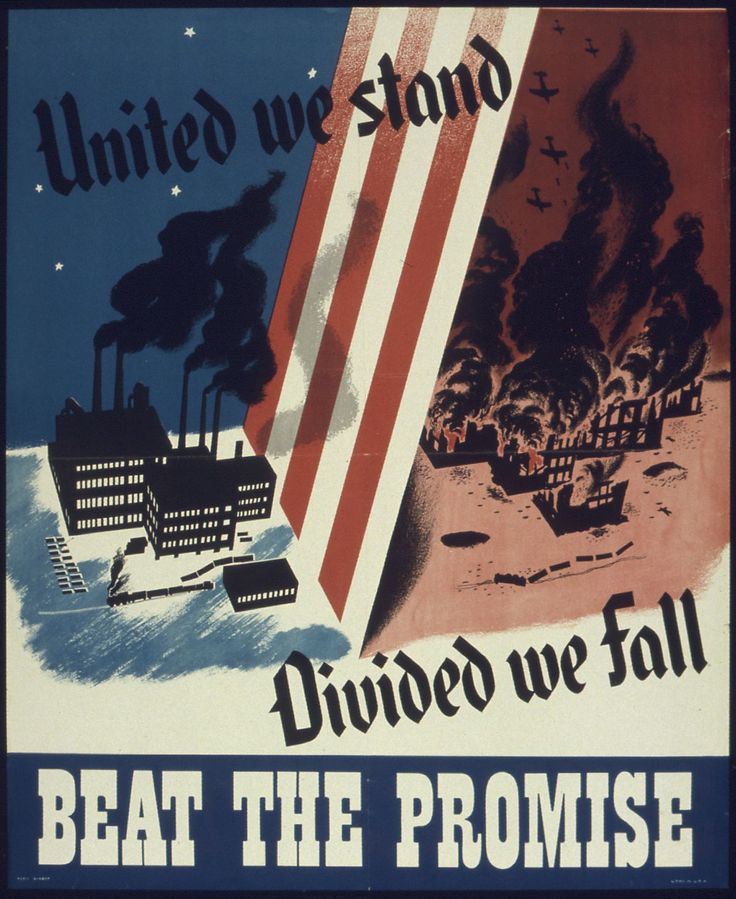 an image of a poster with the words united we stand divided we fall beat the promise