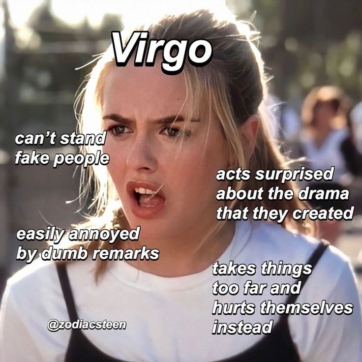 a woman making a funny face with the words virgo in front of her